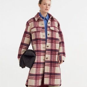 H&M Burgundy and Cream Plaid Coat